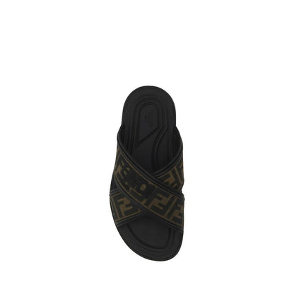 Fendi Black Calf Leather Bos Taurus Flat Sandals