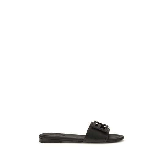 Fendi Black Calf Leather Bos Taurus Flat Sandals