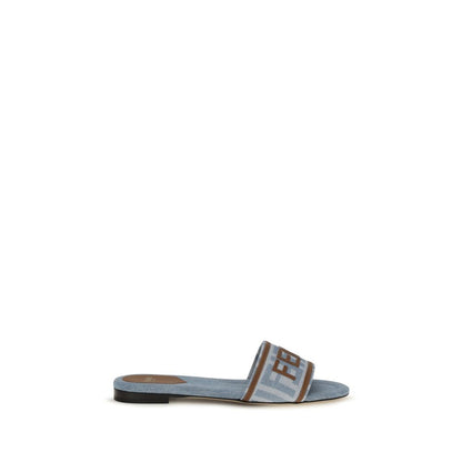 Fendi Blue Cotton Flat Sandals