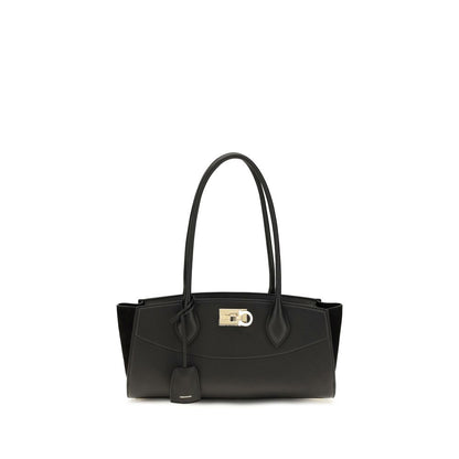 Ferragamo Black Calf Leather Bos Taurus Shoulder Bag
