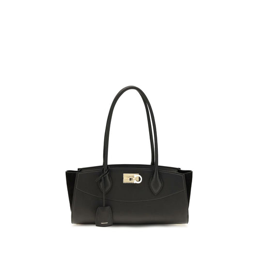 Ferragamo Black Calf Leather Bos Taurus Shoulder Bag