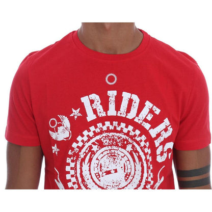 Frankie Morello Red Cotton RIDERS Crewneck T-Shirt