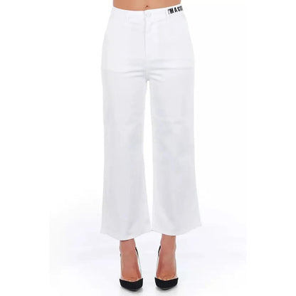 Frankie Morello White Cotton Women Cropped Trouser
