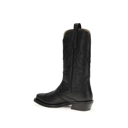 Ganni Black Recycled Leather Lace-Up Boots