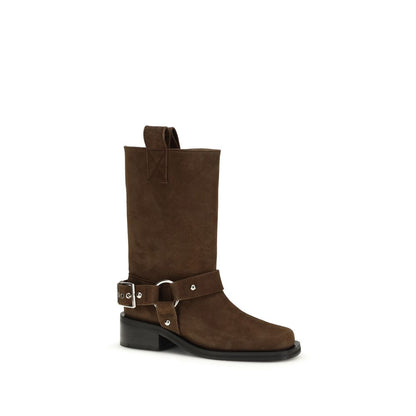 Ganni Brown Recycled Leather Lace-Up Boots
