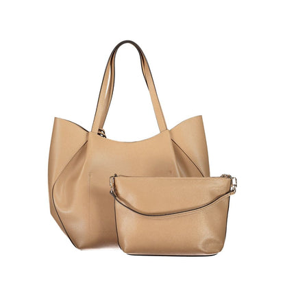 Guess Jeans Beige Polyurethane Women's Bag with Shoulder Handles