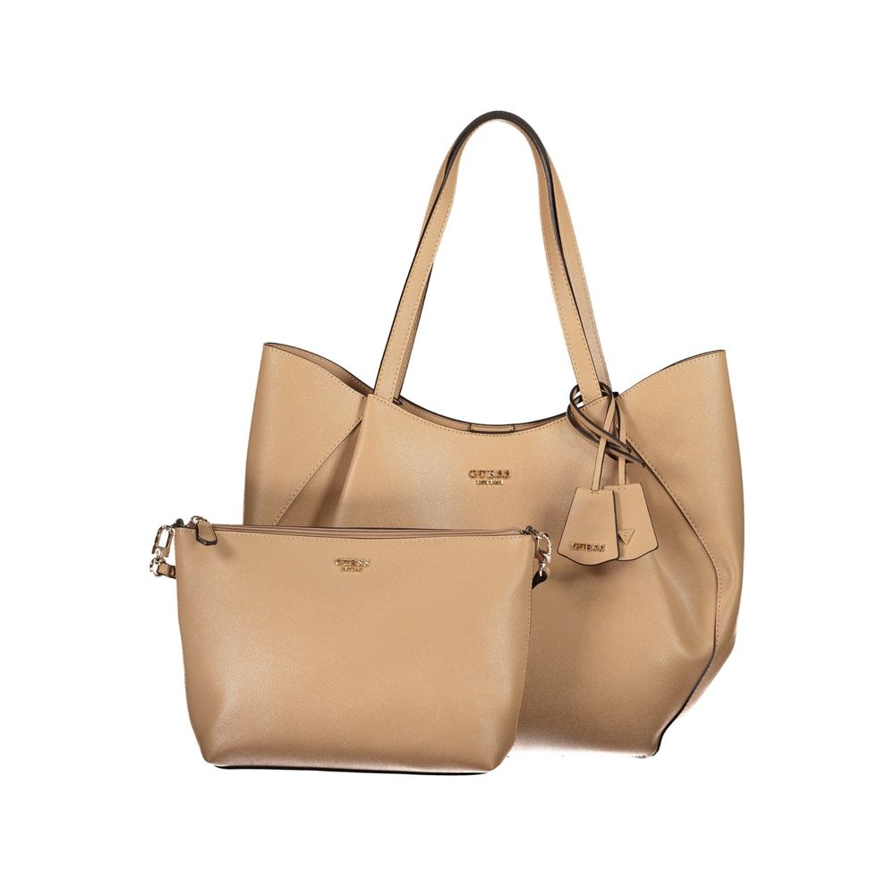 Guess Jeans Beige Polyurethane Women's Bag with Shoulder Handles