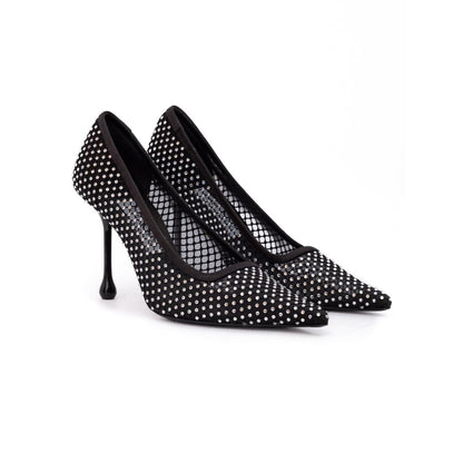 Jimmy Choo Black Mesh Satin Crystal Ixia 95 Pumps