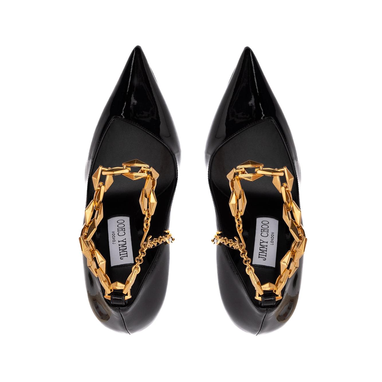 Jimmy Choo Black Patent Leather Diamond Talura 100 Pumps