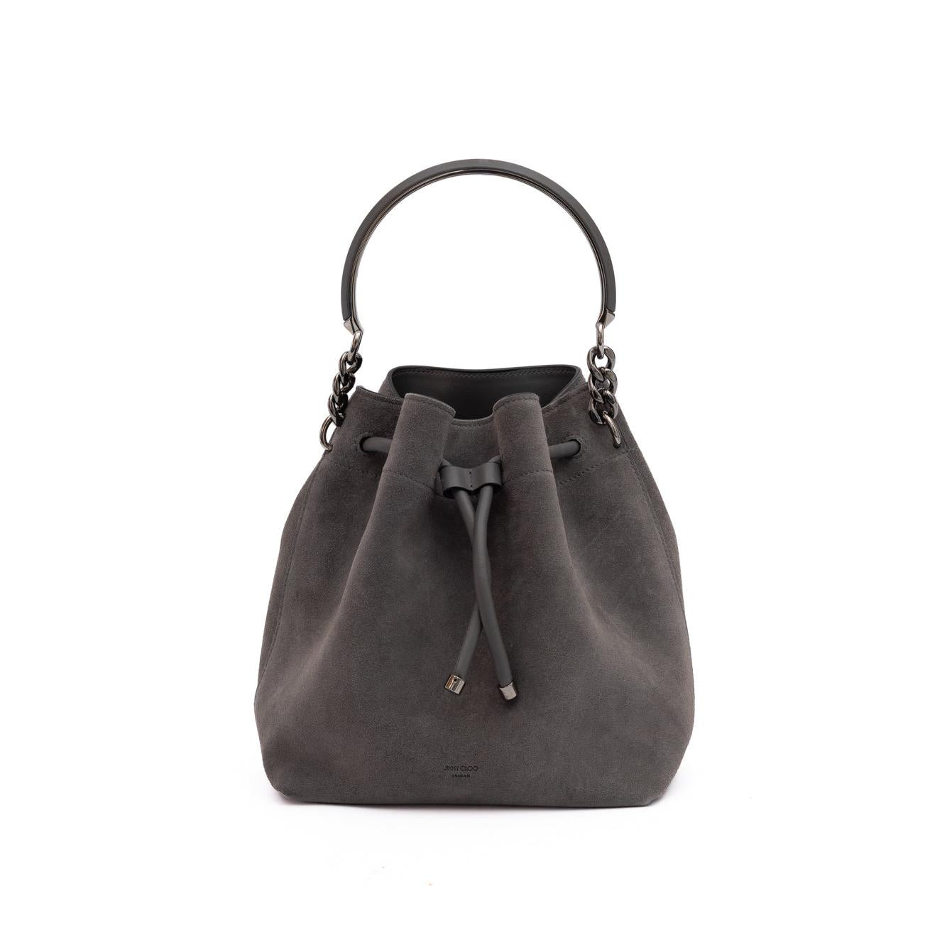 Jimmy Choo Dark Grey Bon Bon Suede Bucket