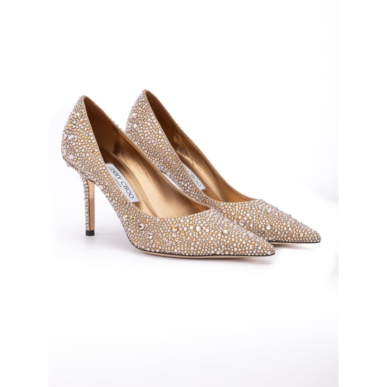 Jimmy Choo Light Bronze Crystal Love 85 Pumps