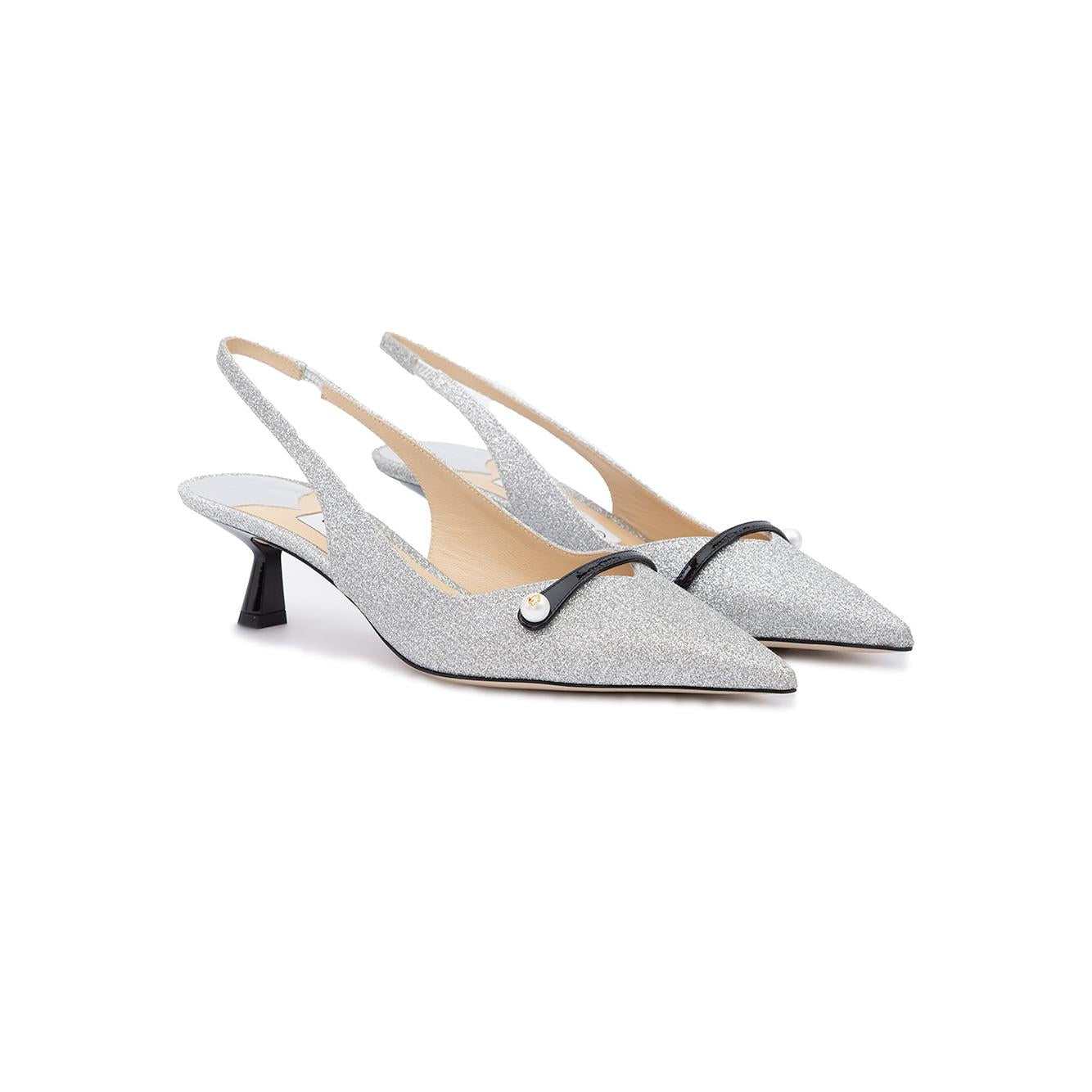 Jimmy Choo Silver Fine Glitter Amita 45 Slingback Pumps