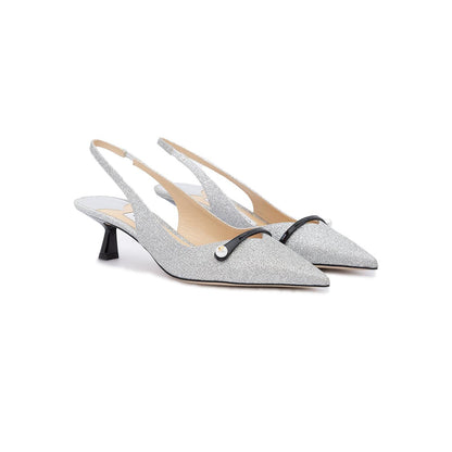 Jimmy Choo Silver Fine Glitter Amita 45 Slingback Pumps