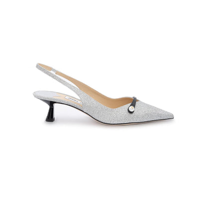 Jimmy Choo Silver Fine Glitter Amita 45 Slingback Pumps