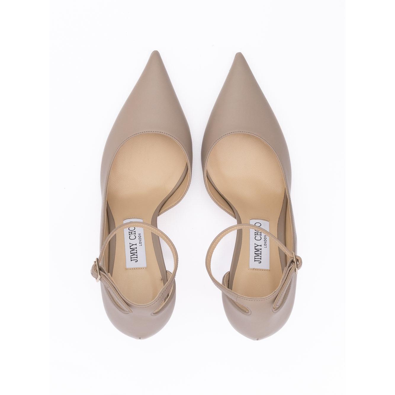 Jimmy Choo Taupe Grey Calf Leather Leona 85 Pumps