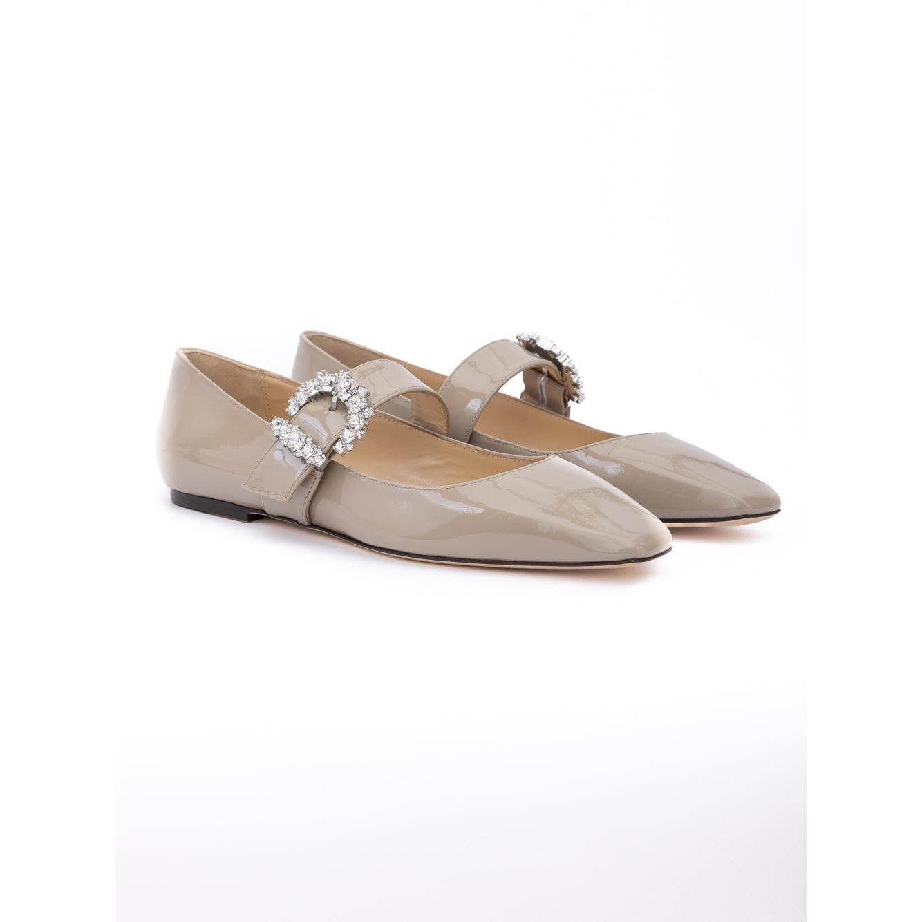 Jimmy Choo Taupe Grey Patent Leather Chery Ballet Flat