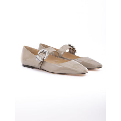 Jimmy Choo Taupe Grey Patent Leather Chery Ballet Flat