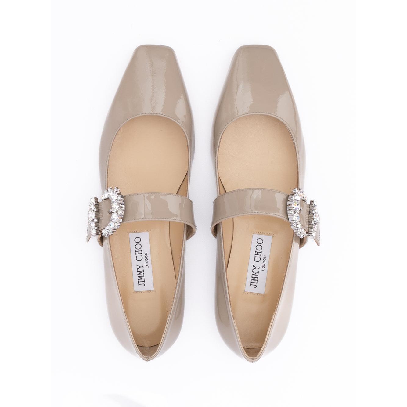Jimmy Choo Taupe Grey Patent Leather Chery Ballet Flat