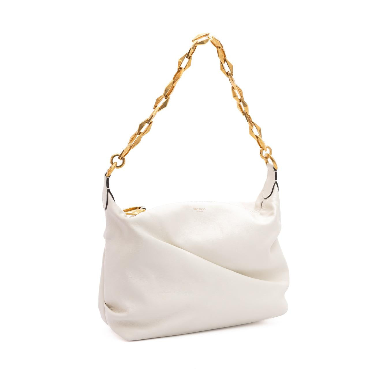 Jimmy Choo White Diamond Hobo Leather Shoulder Bag