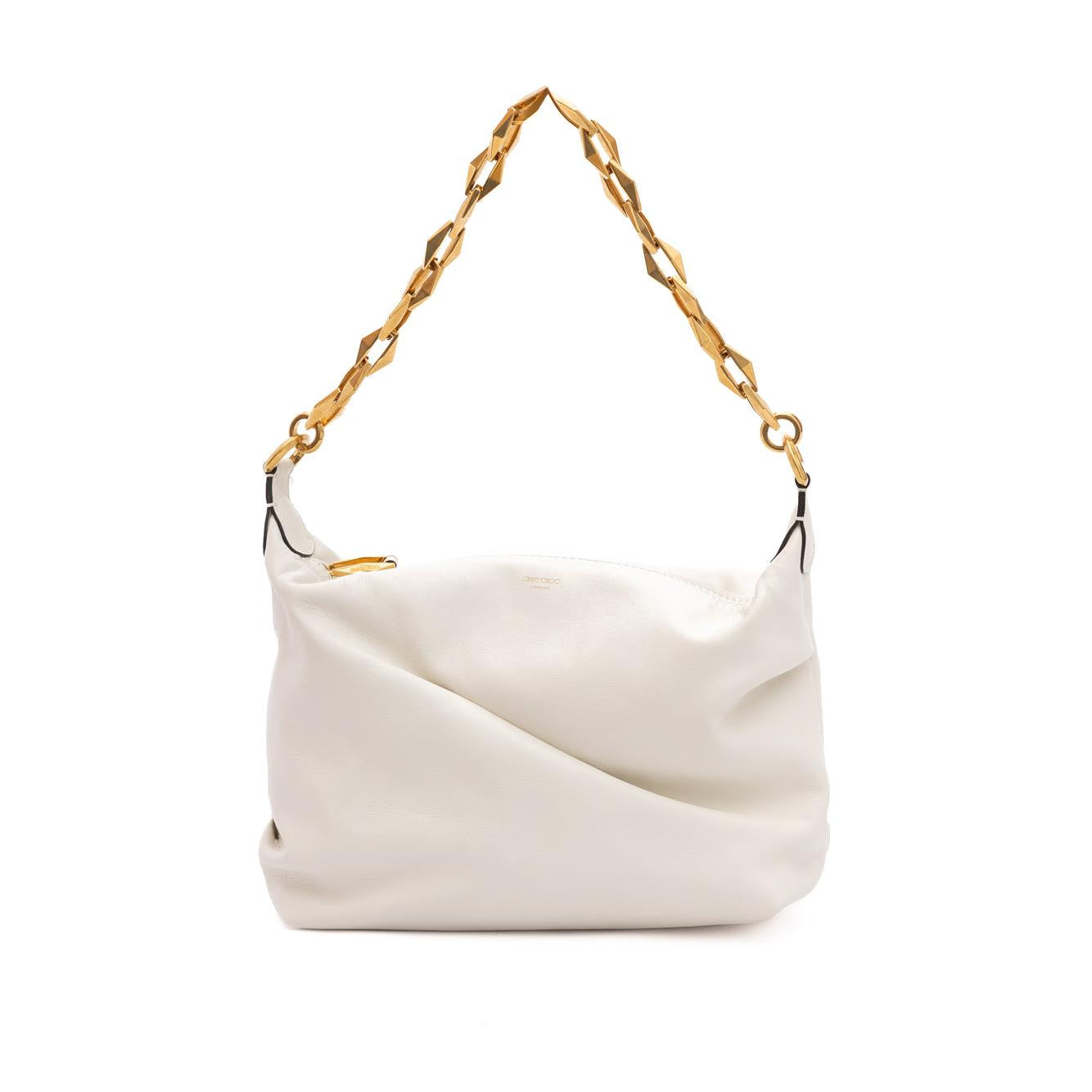 Jimmy Choo White Diamond Hobo Leather Shoulder Bag