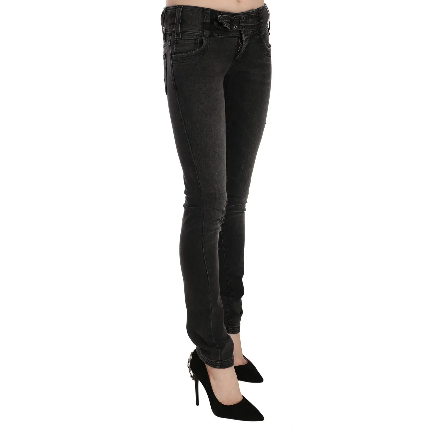 John Galliano Black Washed Low Waist Slim Fit Skinny Denim Pants Jeans