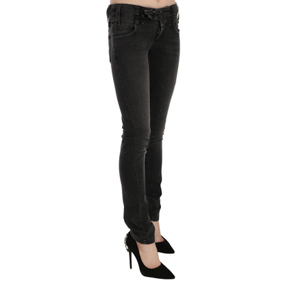 John Galliano Black Washed Low Waist Slim Fit Skinny Denim Pants Jeans