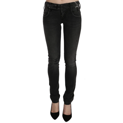 John Galliano Black Washed Low Waist Slim Fit Skinny Denim Pants Jeans