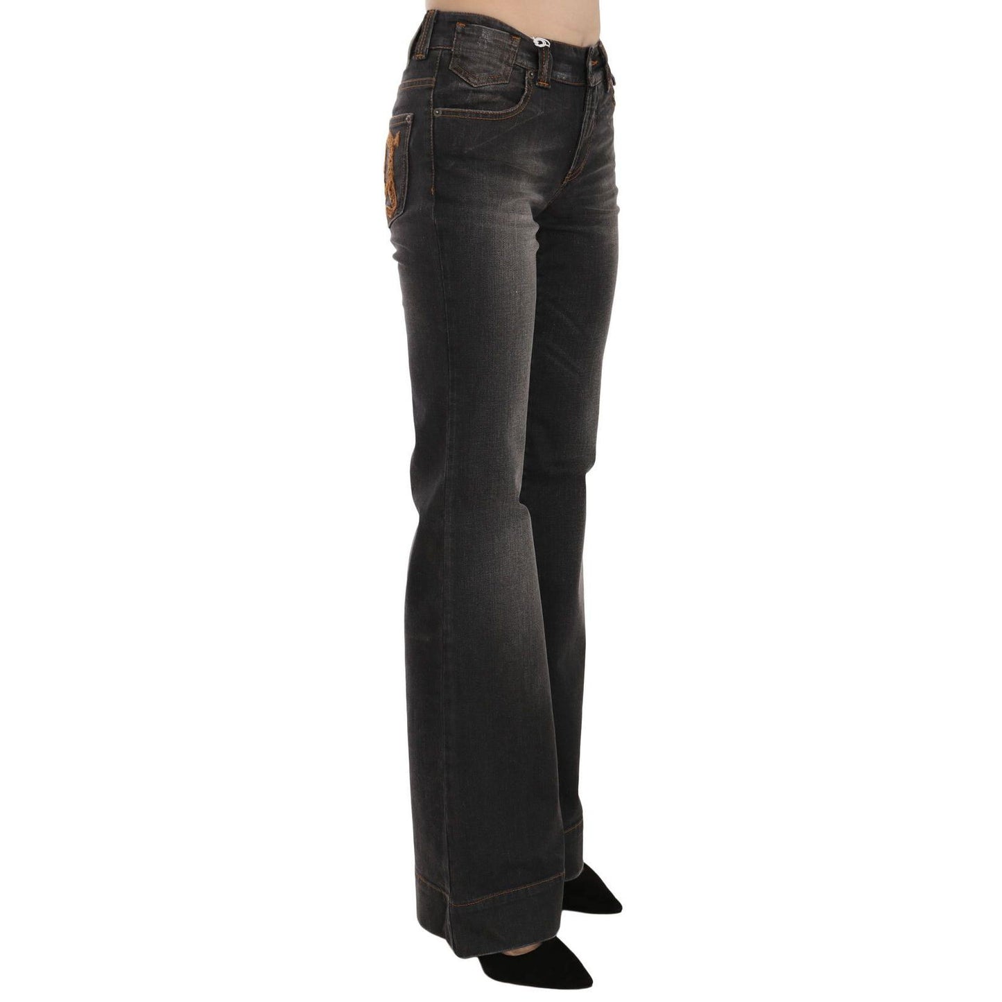 John Galliano Black Washed Mid Waist Flared Denim Casual Jeans