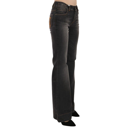 John Galliano Black Washed Mid Waist Flared Denim Casual Jeans