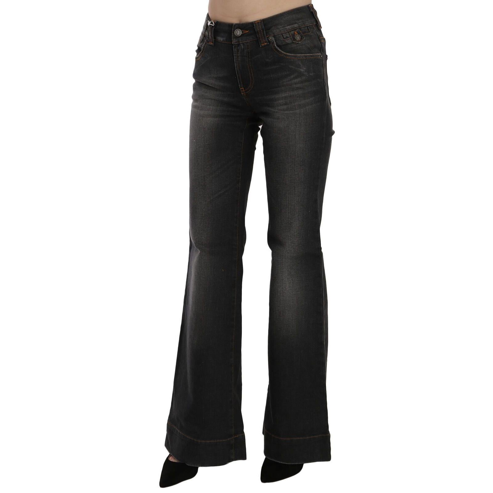 John Galliano Black Washed Mid Waist Flared Denim Casual Jeans