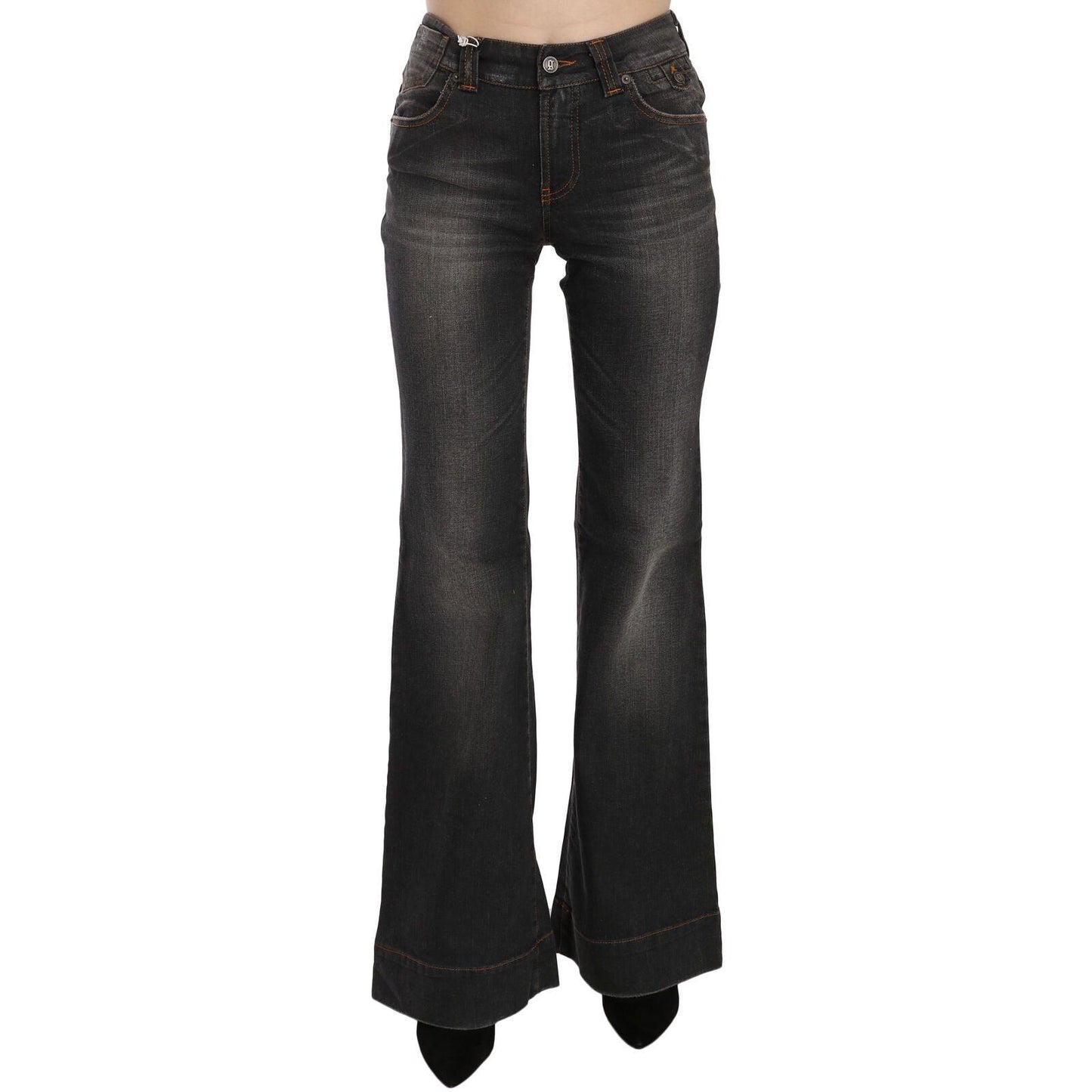 John Galliano Black Washed Mid Waist Flared Denim Casual Jeans