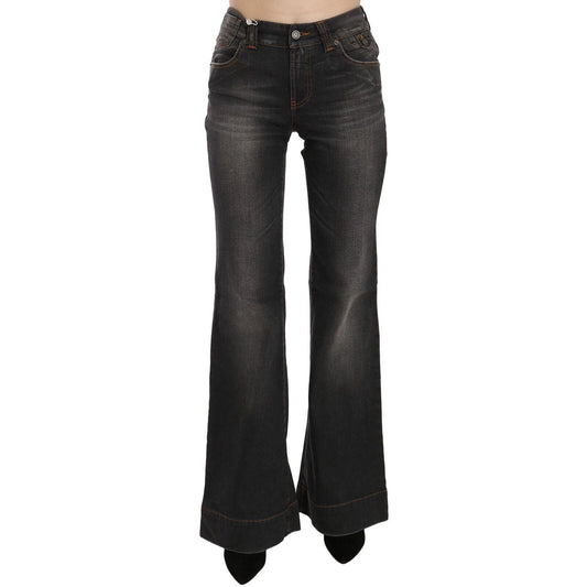 John Galliano Black Washed Mid Waist Flared Denim Casual Jeans