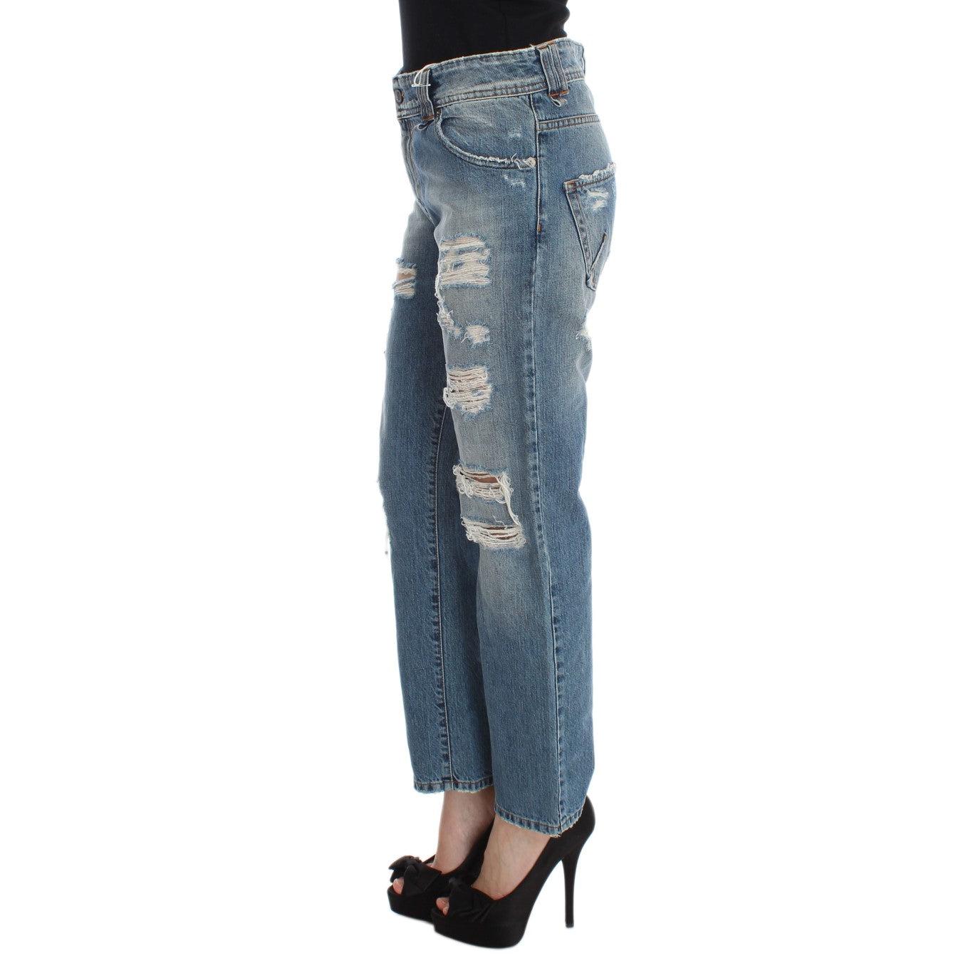John Galliano Blue Wash Cotton Boyfriend Fit Cropped Jeans