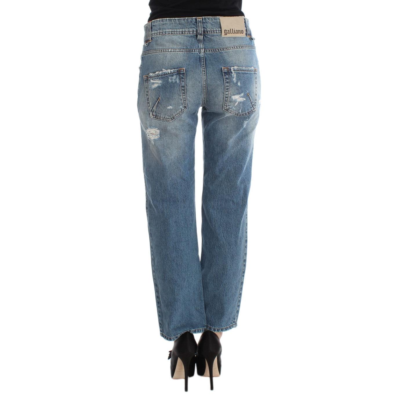 John Galliano Blue Wash Cotton Boyfriend Fit Cropped Jeans
