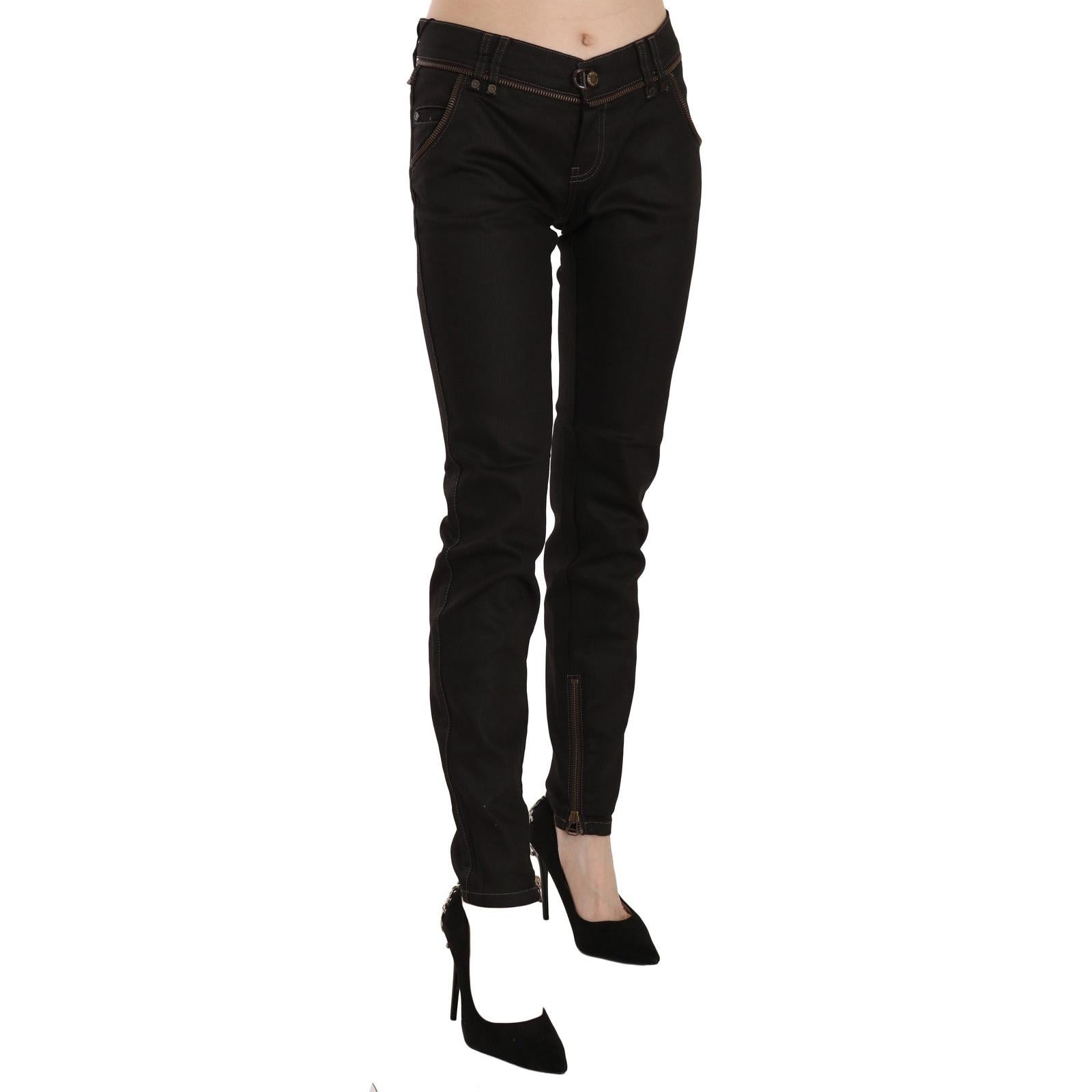 John Galliano Cotton Black Mid Waist Skinny Denim Jeans