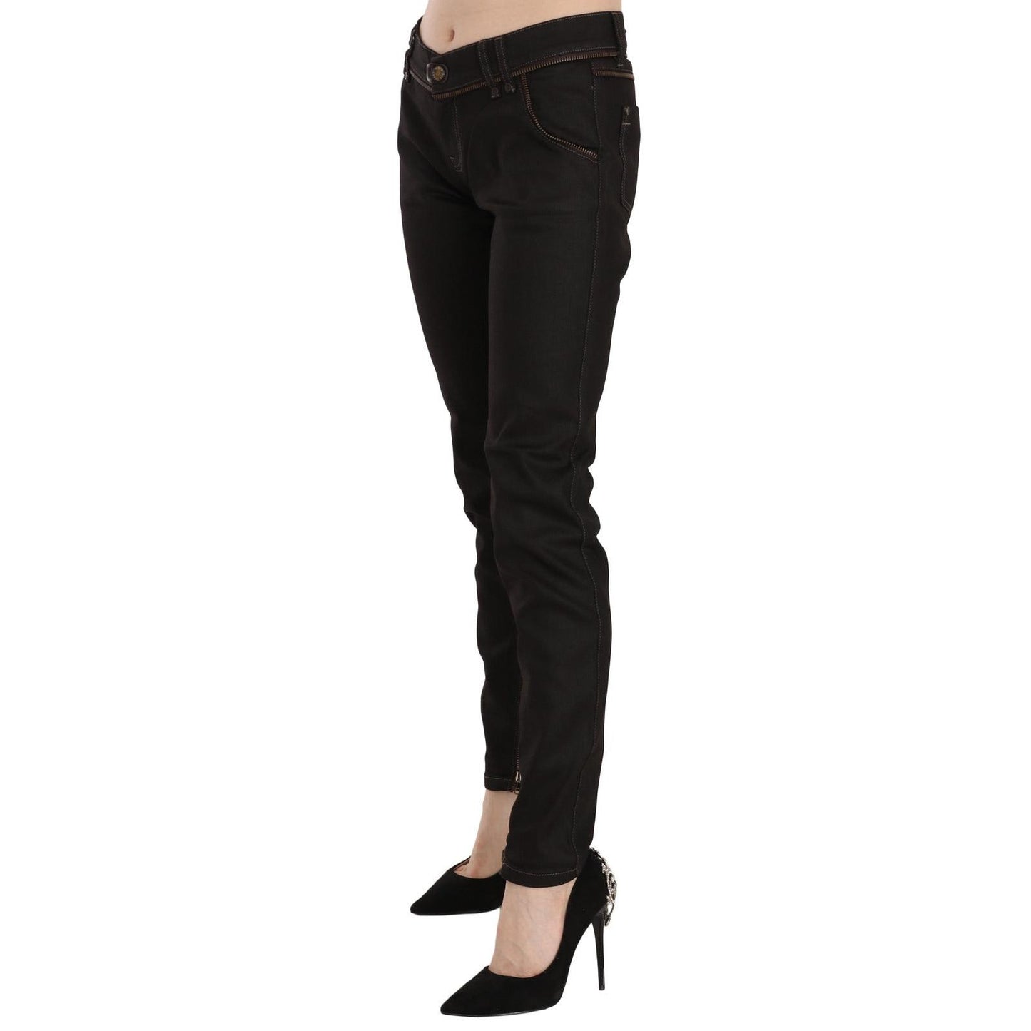 John Galliano Cotton Black Mid Waist Skinny Denim Jeans