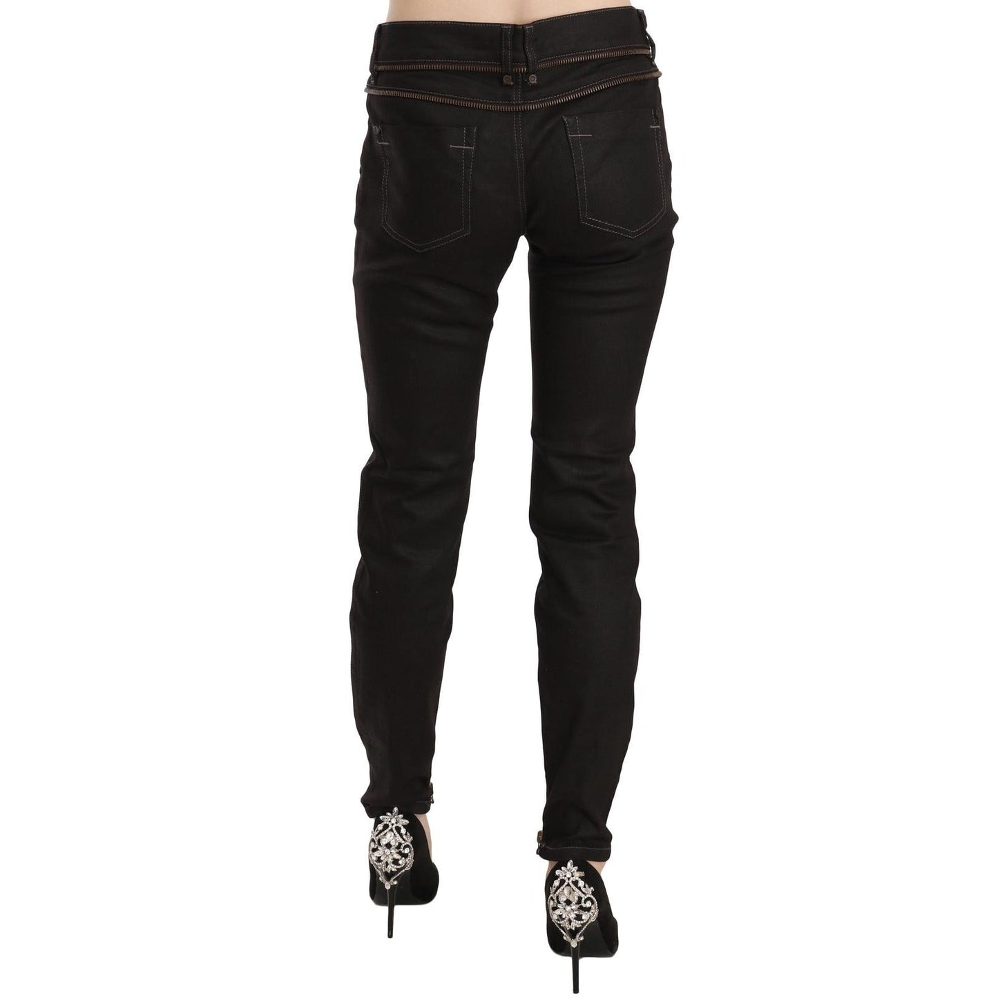 John Galliano Cotton Black Mid Waist Skinny Denim Jeans