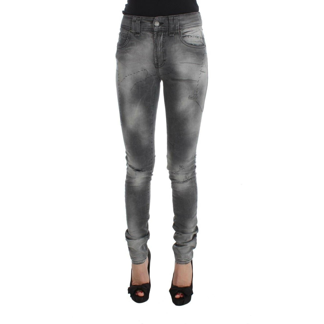 John Galliano Gray Wash Cotton Blend Slim Fit Denim Jeans Pants