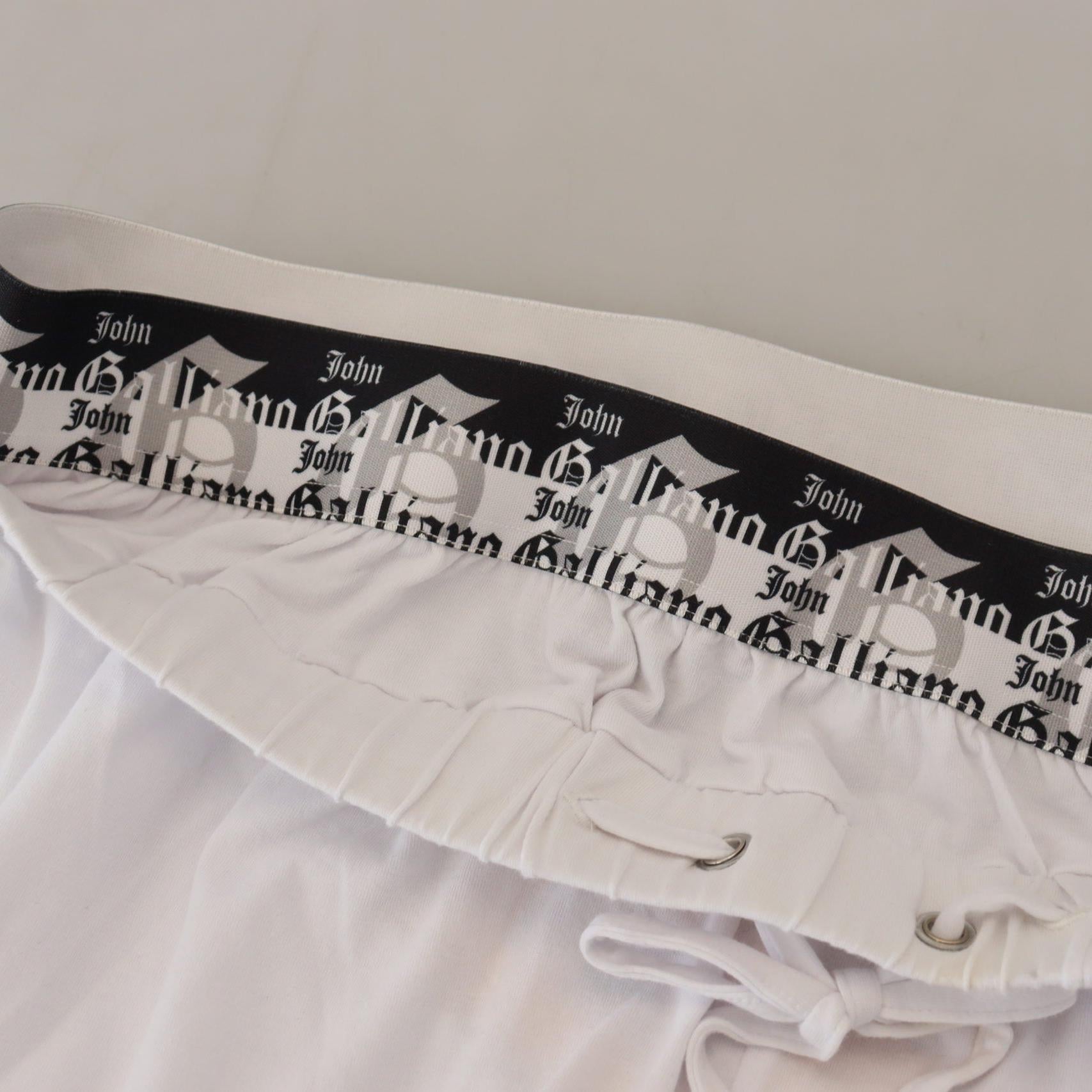 John Galliano White Cotton Logo Loose Men Pants