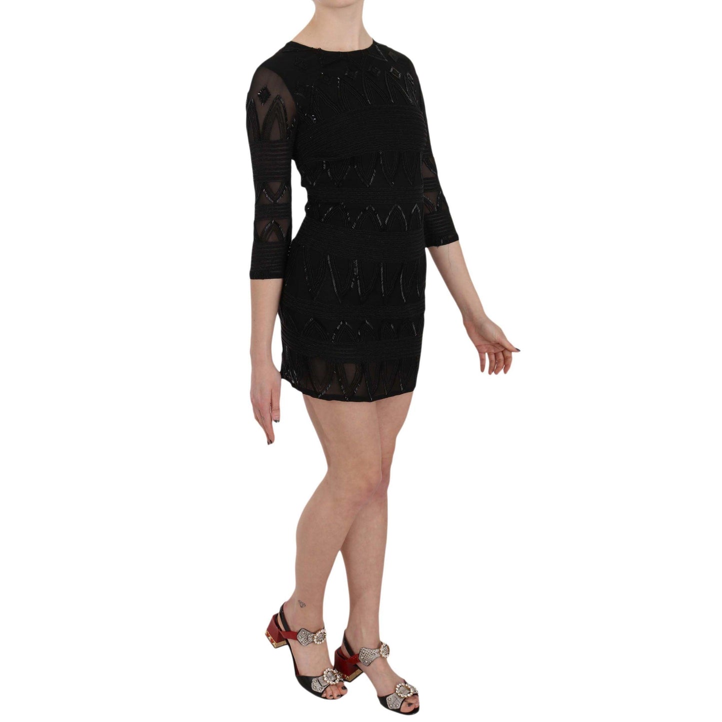 John Richmond Black Silk Sequined Mini Shift Gown