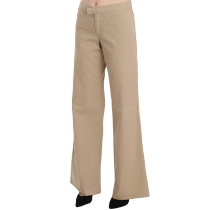 Just Cavalli Beige Cotton Mid Waist Flared Trousers Pants