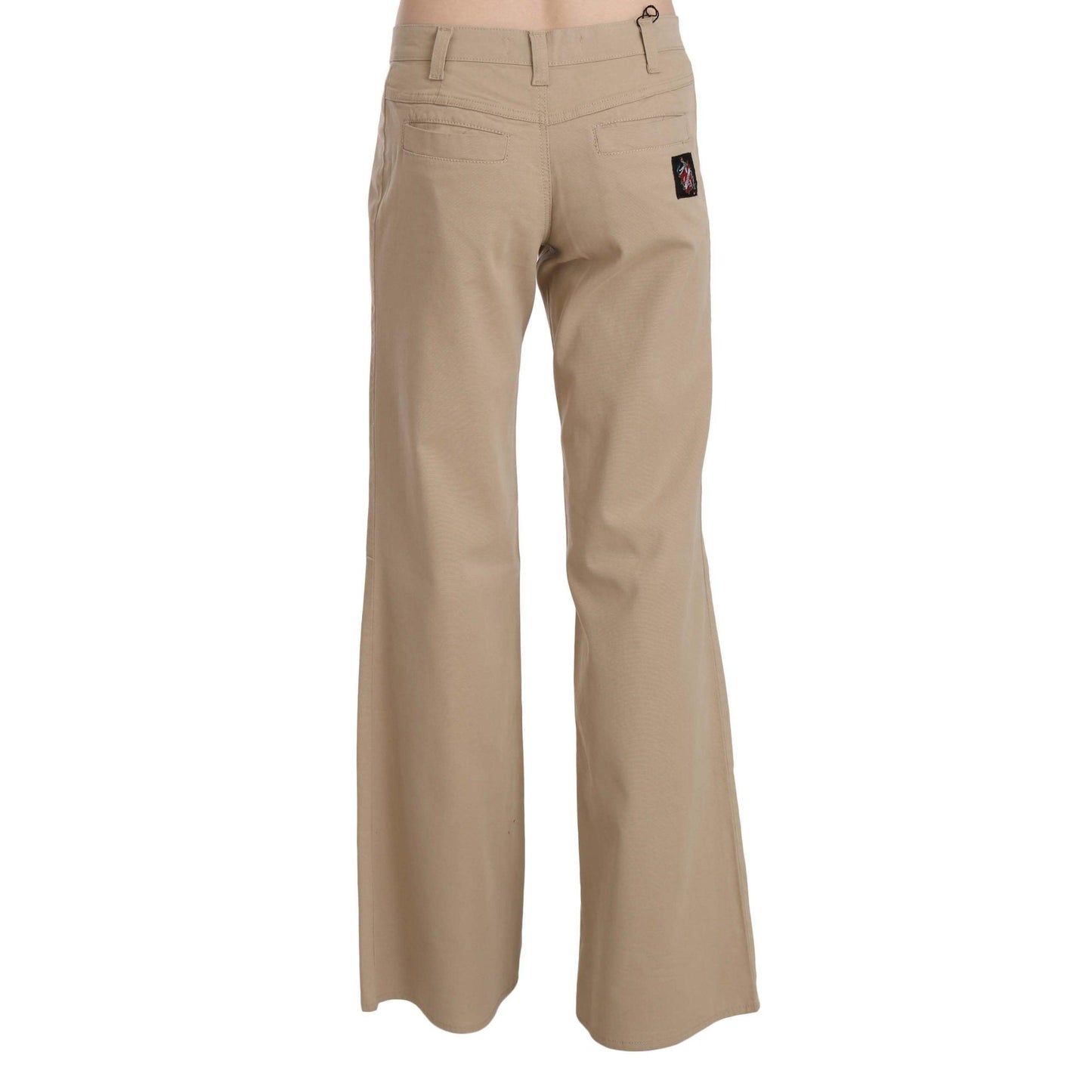Just Cavalli Beige Cotton Mid Waist Flared Trousers Pants