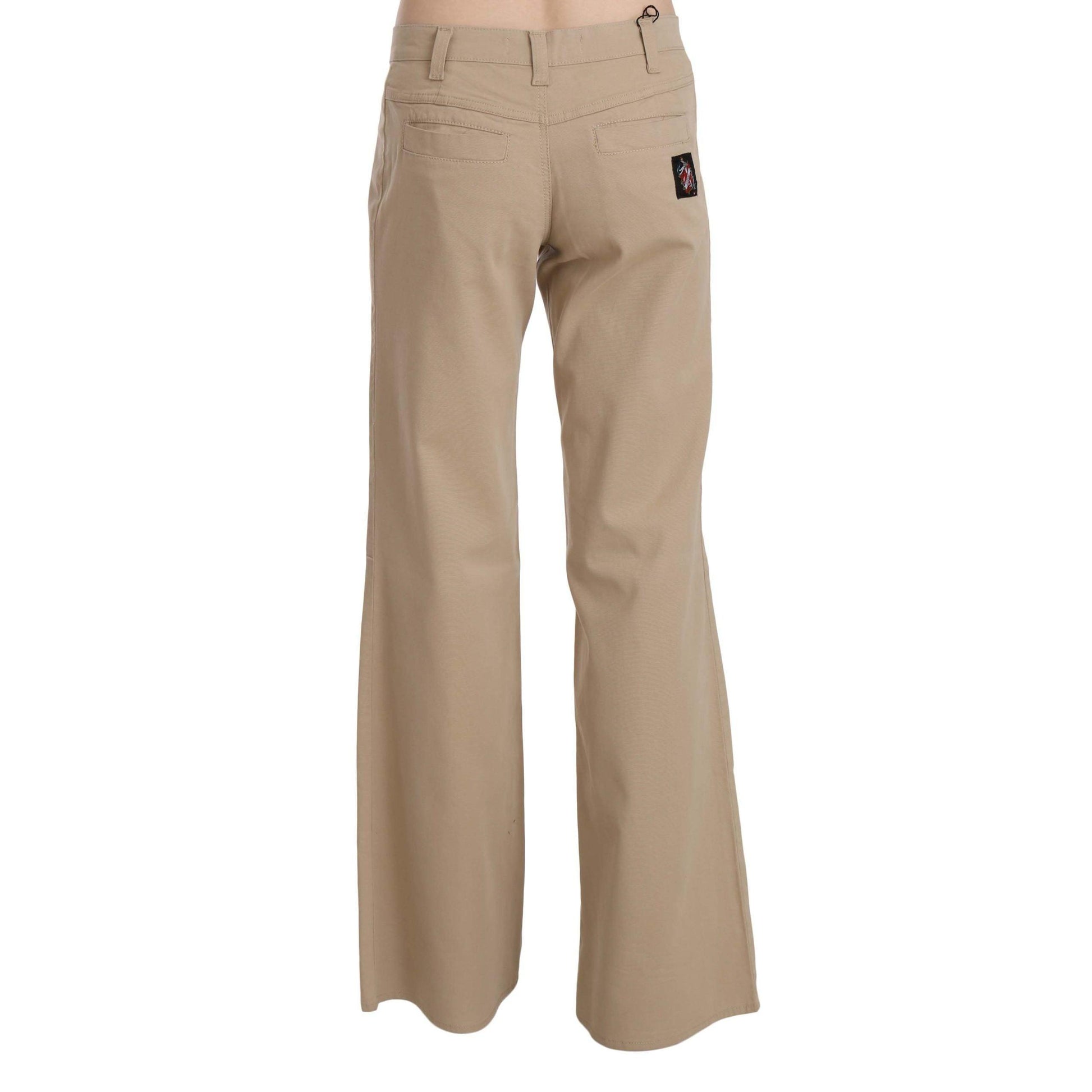 Just Cavalli Beige Cotton Mid Waist Flared Trousers Pants