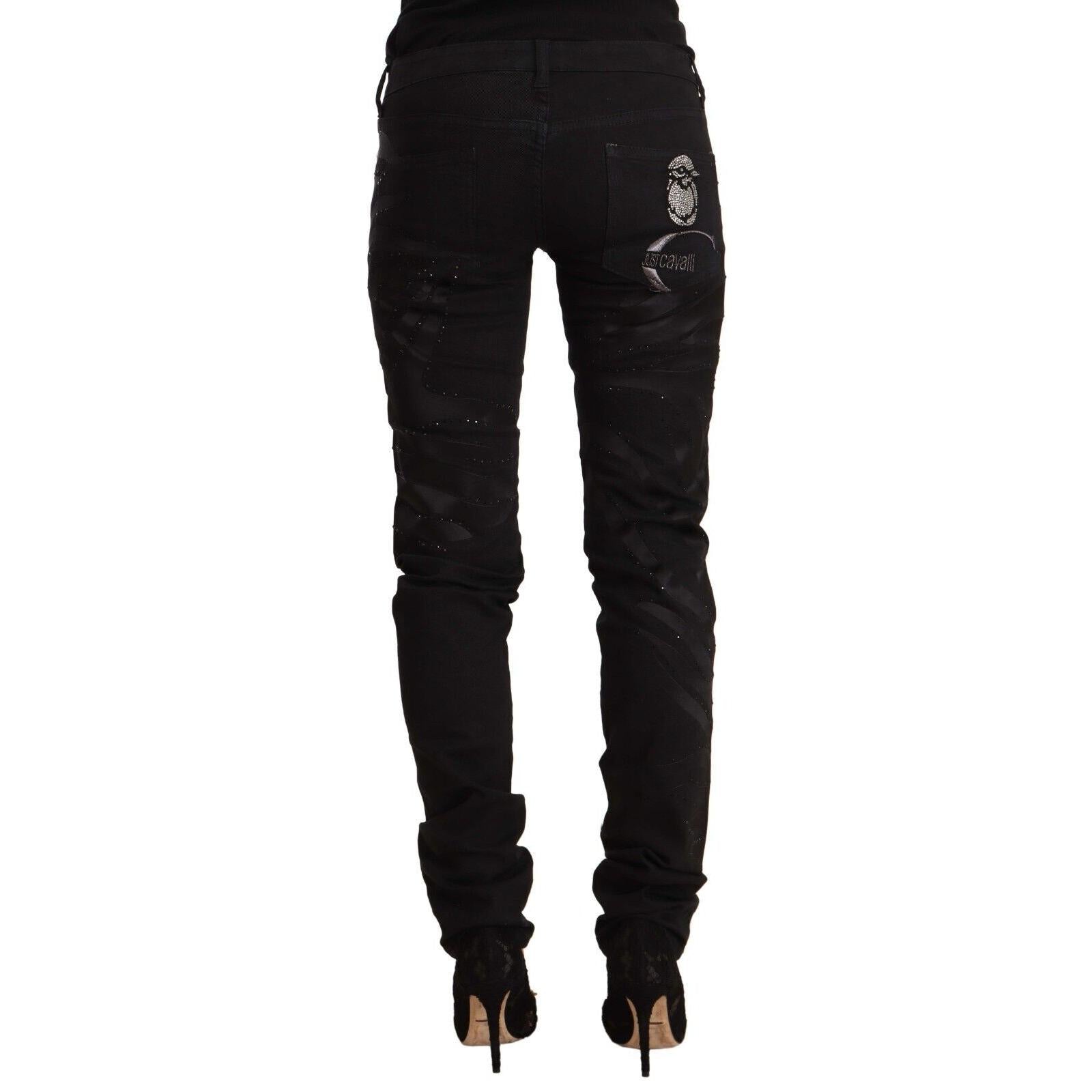 Just Cavalli Black Mid Waist Embellished Skinny Jeans