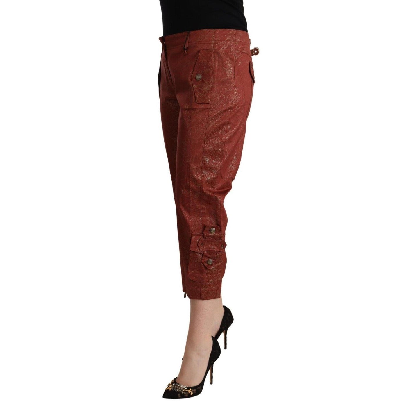 Just Cavalli Brown Lurex Mid Waist Cotton Cropped Capri Pants