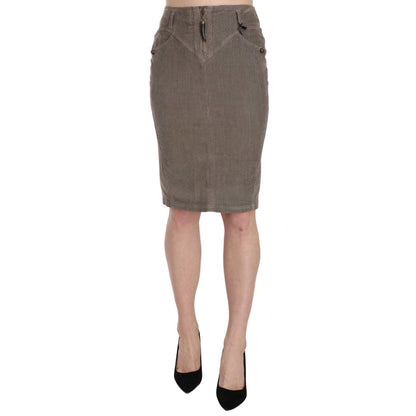 Just Cavalli Gray Corduroy Pencil Straight A-Line Skirt