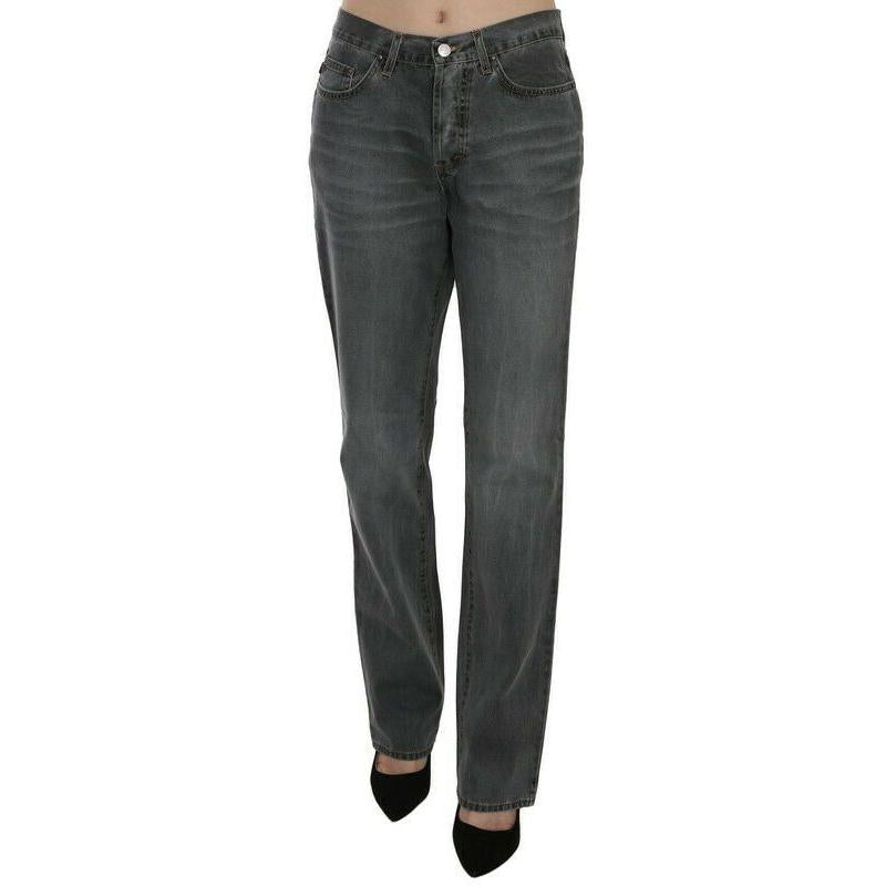 Just Cavalli Gray Washed Mid Waist Straight Denim Pants Jeans