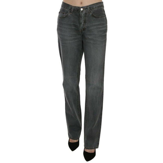 Just Cavalli Gray Washed Mid Waist Straight Denim Pants Jeans