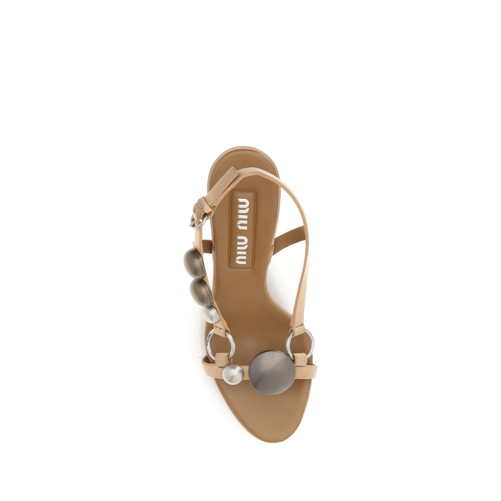 Miu Miu Brown Calf Leather Bos Taurus Stiletto Heel Sandals