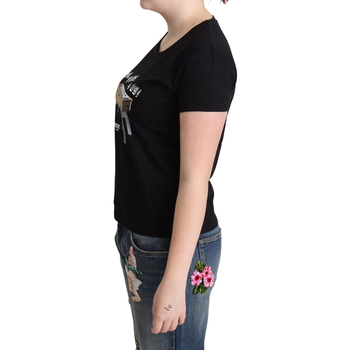 Moschino Black Cotton Come Play 4 Us Print Tops T-shirt